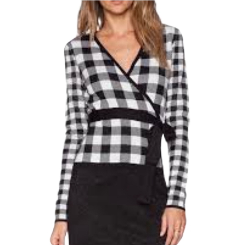Diane Von Furstenberg Dvf Kyla Buffalo Check Wrap Cardigan Sweater S